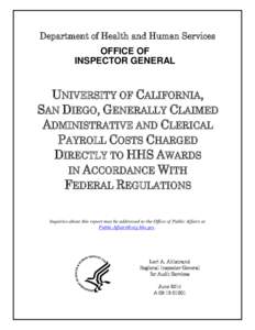University of California, San Diego, generally Claimed Administrative abd Clerical Payroll Costs Charged Directly to HHS Awards in Acoordance With Federal Regulations (A[removed])