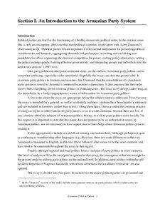 Section I. An Introduction to the Armenian Party System Introduction Political parties are vital for the functioning of a healthy democratic political order. In the strictest sense