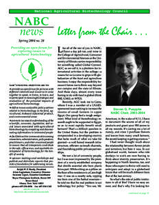 National Agricultural Biotechnology Council  NABC news Letter from the Chair[removed]Spring 2004 no. 28 Providing an open forum for