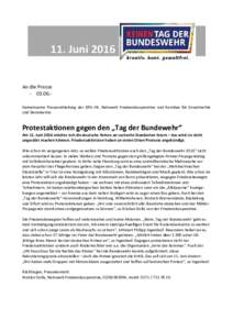 An die PresseGemeinsame Pressemitteilung der DFG-VK, Netzwerk Friedenskooperative und Komitee für Grundrechte und Demokartie: Protestaktionen gegen den „Tag der Bundewehr“