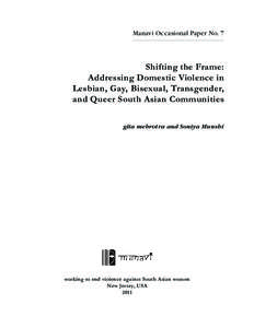 Gender-based violence / Manavi – An Organization for South Asian Women / Lesbianism / Domestic violence / Violence against women / Shamita Das Dasgupta / Gender / LGBT / Human sexuality