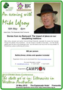 An evening with  Mike Lefroy 18th May  6pm