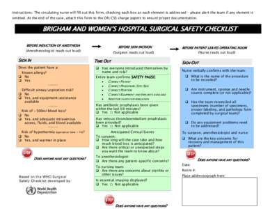 WHO Surgical Safety Checklist / ER / Surgical team / Medicine / Surgery / Anesthesia