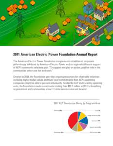 2011 American Electric Power Foundation Annual Report The American Electric Power Foundation complements a tradition of corporate philanthropy exhibited by American Electric Power and its regional utilities in support of