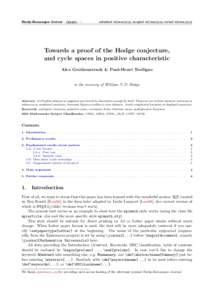 Hardy-Ramanujan Journal – (yyyy), —  submitted dd/mm/yyyy, accepted dd/mm/yyyy, revised dd/mm/yyyy Towards a proof of the Hodge conjecture, and cycle spaces in positive characteristic