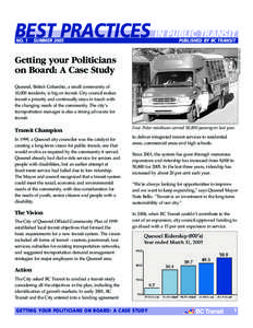 BEST PRACTICES IN PUBLIC TRANSIT SUMMER 2005 PUBLISHED BY BC TRANSIT  Photo by Mas Matsushita