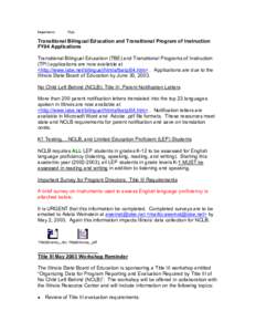 Transitional Bilingual Education and Transitional Program of Instruction FY04 Applications