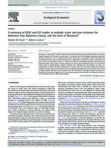 A summary of ISEW and GPI studies at multiple scales and new estimates for Baltimore City, Baltimore County, and the State of Maryland