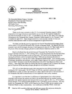 Planning Target Allocation Letter to Pennsylvania Department of Environmental Protection