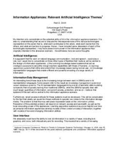 Information Appliances: Relevant Artificial Intelligence Themes