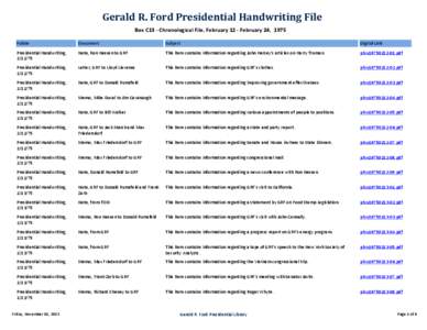 Gerald R. Ford Presidential Handwriting File Box C13 - Chronological File, February 12 - February 24, 1975 Folder Document