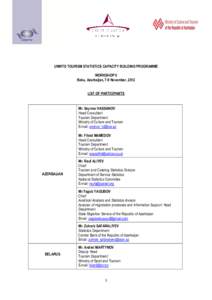 UNWTO TOURISM STATISTICS CAPACITY BUILDING PROGRAMME WORKSHOP II Baku, Azerbaijan, 7-9 November, 2012 LIST OF PARTICIPANTS  Mr. Seymur HASSANOV
