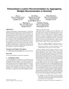 Personalized Location Recommendation by Aggregating Multiple Recommenders in Diversity Ziyu Lu Hao Wang