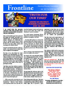 Frontline  American Decency Association July 2013 Vol. XXVII Issue VII  “truth for