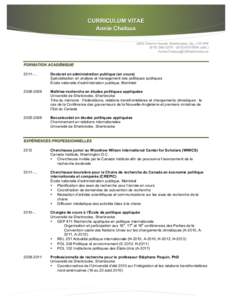 !  CURRICULUM VITAE Annie Chaloux 2905 Chemin Hamel, Sherbrooke, Qc, J1R 0P8[removed][removed] (cell.)