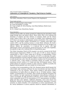 International Foundation HFSJG Activity Report 2002 Name of research institute or organization:  Laboratory of Atmospheric Chemistry, Paul Scherrer Institut