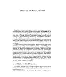 Derecho de resistencia y tiranía  La palabra tiranía sc usa hoy por lo menos tan frecuentemente como