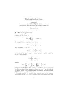 Rademacher functions Jordan Bell  Department of Mathematics, University of Toronto July 16, 2014