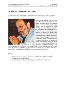 KS Stadelhofen / Klasse 4eM / Christine Weber Umberto Eco: Zitat (Auftrag II) 10. Januar 2006 Literaturwissenschaft: Die Leserschaft