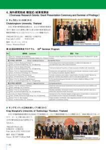 4. 海外研究助成 贈呈式/成果発表会  ( Overseas Research Grants: Grant Presentation Ceremony and Seminar of Findings ) ▶ チュラロンコン大学（タイ） Chulalongkorn University, Thailand