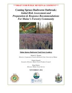 ***DRAFT FOR PUBLIC REVIEW & COMMENT***  Coming Spruce Budworm Outbreak: Initial Risk Assessment and Preparation & Response Recommendations For Maine’s Forestry Community