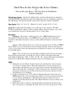 Draft Plan for the Dodgeville School District for 350.org Moving Planet – Moving Beyond Fossil Fuels Fall 2011 Initiative Plan Design Criteria: Applicable district-wide, provides information to students