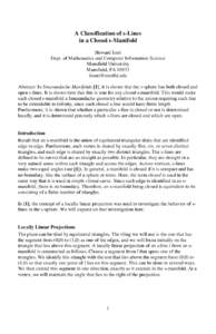 A Classification of s-Lines in a Closed s-Manifold Howard Iseri Dept. of Mathematics and Computer Information Science Mansfield University Mansfield, PA 16933