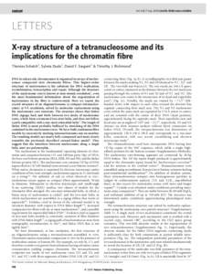 Vol 436|7 July 2005|doi:[removed]nature03686  LETTERS X-ray structure of a tetranucleosome and its implications for the chromatin fibre Thomas Schalch1, Sylwia Duda1, David F. Sargent1 & Timothy J. Richmond1