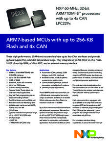 NXP 60-MHz, 32-bit ARM7TDMI-S™ processors with up to 4x CAN LPC229x  ARM7-based