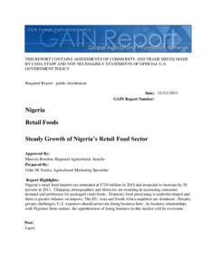 THIS REPORT CONTAINS ASSESSMENTS OF COMMODITY AND TRADE ISSUES MADE BY USDA STAFF AND NOT NECESSARILY STATEMENTS OF OFFICIAL U.S. GOVERNMENT POLICY Required Report - public distribution Date: [removed]