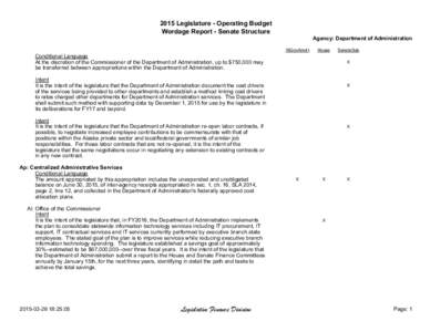 2015 Legislature - Operating Budget Wordage Report - Senate Structure Agency: Department of Administration 16GovAmd+  House