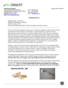 Department of Health Office of Public Health Preparedness Emergency Medical Services & Injury Prevention 108 Cherry Street – PO Box 70 Burlington, VT[removed]http://www.vermontems.org