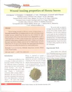 ,A,f;(le  Wound healing properties of Henna leaves D M Sakarkar1*, U M Sakarkar,  V N Shrikhande1, J