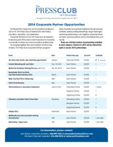 The  of Cleveland “Serving and honoring communications professionals since 1887.”  2014 Corporate Partner Opportunities