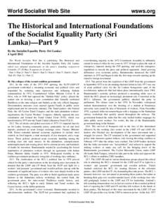 World Socialist Web Site  wsws.org The Historical and International Foundations of the Socialist Equality Party (Sri