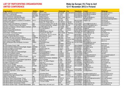 LIST OF PARTICIPATING ORGANISATIONS UNITED CONFERENCE Organisation ACCEPT - Bucharest Acceptance Group AFROTAK TV cyberNomads