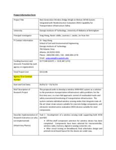 Project Information Form Project Title Next-Generation Wireless Bridge Weigh-in-Motion (WIM) System Integrated with Nondestructive Evaluation (NDE) Capability for Transportation Infrastructure Safety