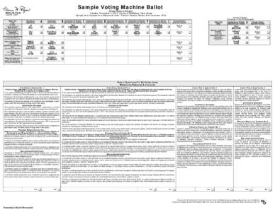 Sample Voting Machine Ballot Official General Election Tuesday, November 4, 2014, County of Middlesex, New Jersey Elaine M. Flynn County Clerk