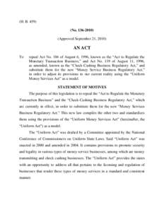 Law / Bank Secrecy Act / United States Postal Service / Money laundering / Puerto Rico / Money order / Business / United States / 107th United States Congress / Patriot Act / Privacy law