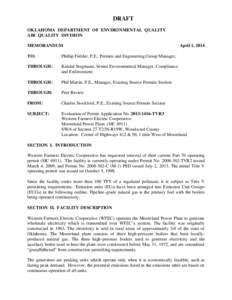 DRAFT OKLAHOMA DEPARTMENT OF ENVIRONMENTAL QUALITY AIR QUALITY DIVISION MEMORANDUM  April 1, 2014