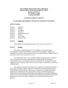 State of Rhode Island and Providence Plantations DEPARTMENT OF BUSINESS REGULATION Division of Insurance 1511 Pontiac Avenue Cranston, RI[removed]INSURANCE REGULATION 30