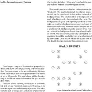 by The Campus League of Puzzlers  the English alphabet. When you’ve solved the puz- Solution to ANACROSSAGRAM: Fill in the rows and columns with anagrams of the