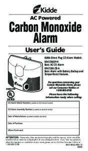 AC Powered  Carbon Monoxide Alarm User’s Guide Kidde Direct Plug CO Alarm Models: