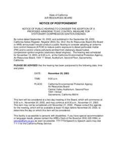 Rulemaking: [removed]Notice of Postponement for Proposed ATCM for Stationary Compression Ignition Engines