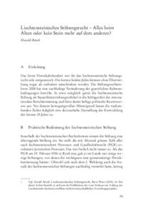 Liechtensteinisches Stiftungsrecht – Alles beim Alten oder kein Stein mehr auf dem anderen? Harald Bösch A