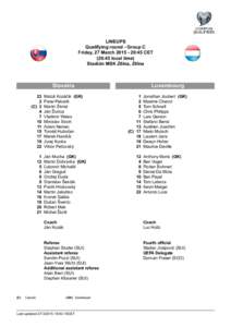 LINEUPS Qualifying round - Group C Friday, 27 March[removed]:45 CET (20:45 local time) Stadión MSK Zilina, Zilina