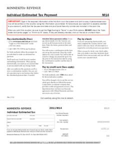 2011 M14, Individual Estimated Tax Payment voucher