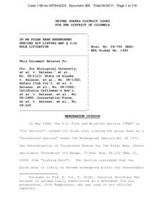 Bears / Inuit culture / Polar bear / Endangered Species Act / Endangered species / Safari Club International / Federal Rules of Civil Procedure / Distinct population segment / Plaintiff / Biology / Conservation / Zoology