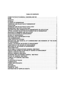 TABLE OF CONTENTS CONSTITUTION OF BASEBALL QUEENSLAND INC. ........................................................ 1 NAME .................................................................................................