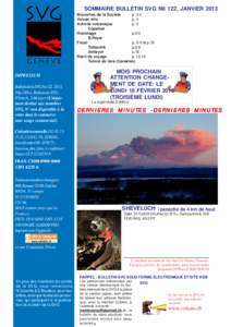 SOMMAIRE BULLETIN SVG N0 122, JANVIER 2013 Nouvelles de la Société p. 3-4 Volcan info. p. 4 Activité volcanique